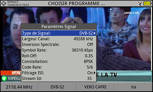 Paramètres du Signal du multiplex DVB-S2 en cours