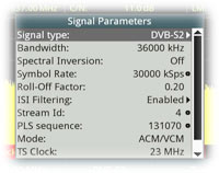 Paramètres du Signal su multiplex DVB-S2 en cours