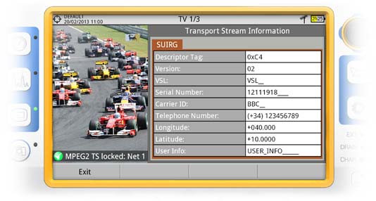 Information du descripteur IRG affichée par un mesureur de champ RANGER Neo +