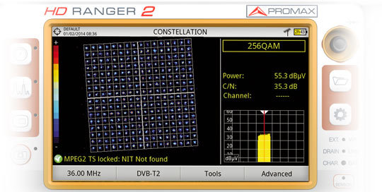 Diagramme de Constellation DVB-T2 (télévision numérique terrestre de haute définition- TNT HD) dans le mesureur de champ RANGER Neo 2