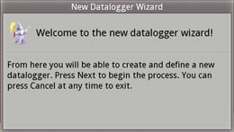 Assistant de configuration de Datalogger dans l'écran du mesureur de champ