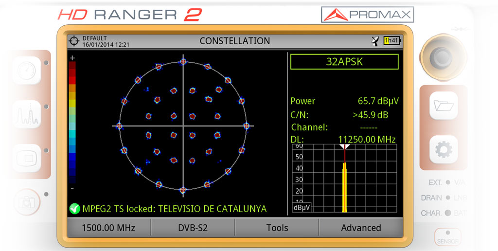 Mesureur de champ RANGER Neo 2 affichant une constellation 32-APSK en DVB-S2