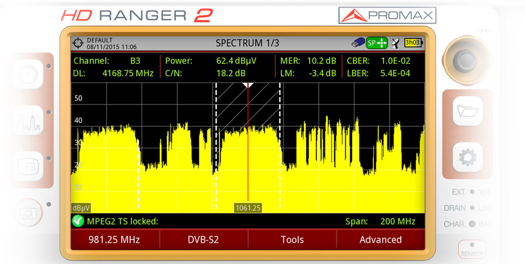 Signal DVB-S2 utilisant un schéma de modulation ACM (Adaptative Coding and Modulation)