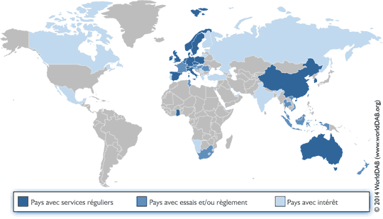 Carte de couverture de radio numérique DAB/DAB+ en 2014