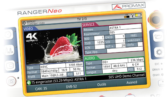 écodeur HEVC H.265 (High Efficiency Video Codec) inclus dans le mesureur de champ RANGER Neo