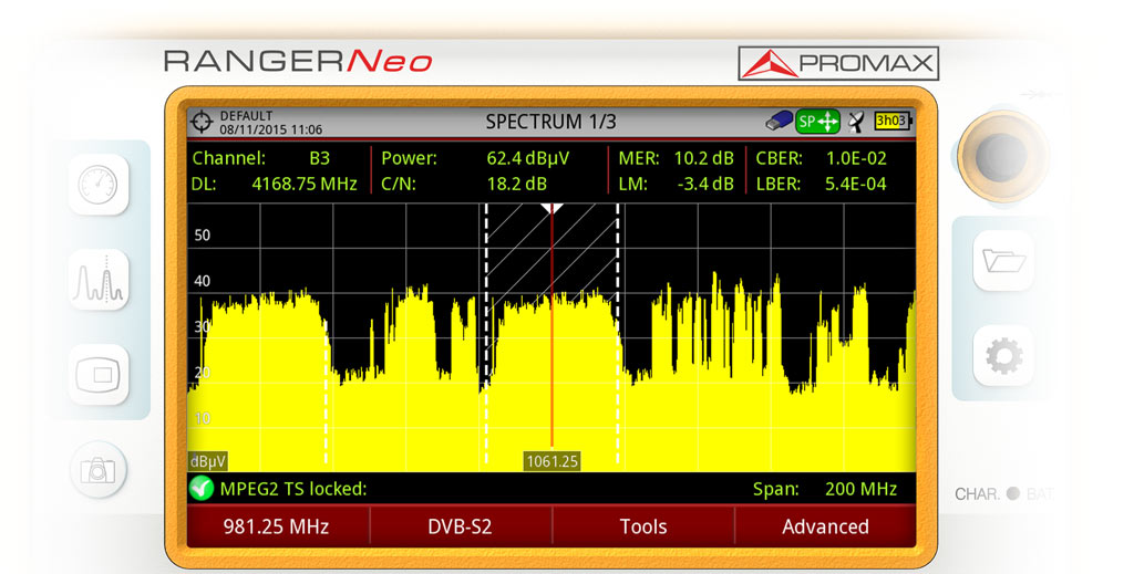 Signal DVB-S2 utilisant un schéma de modulation ACM (Adaptative Coding and Modulation)