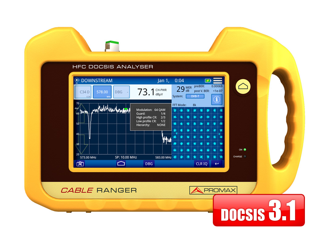 CABLE RANGER 3.1: Analyseur hybride DOCSIS 3.1 et HFC avec écran tactile