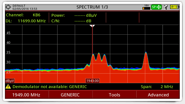 Analyseur de spectre à affichage panoramique pour SNG